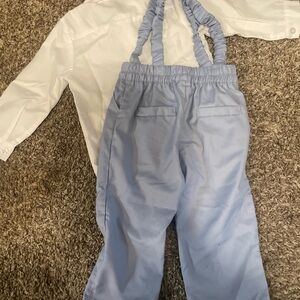 White Shirt and Light Blue Overalls Set